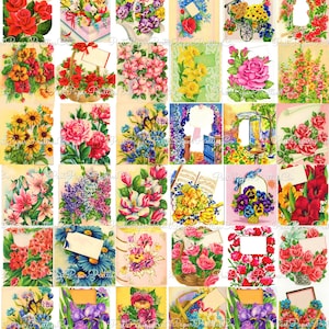 Vintage afdrukbare mooie heldere bloementuin boeketten wenskaart collages 36 afbeeldingen c. Jaren 50 pdf instant digitale download bloemen clipart