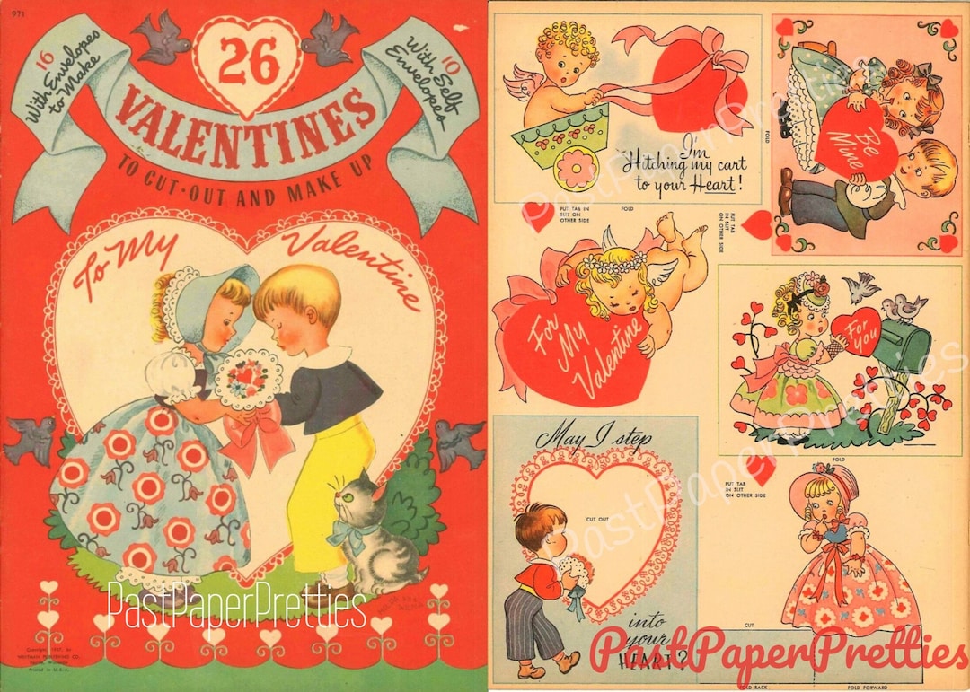 Vintage Printable Valentines Day Card Cut Out Collage Sheets Retro 1947 ...