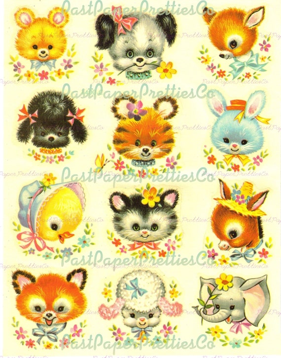 Vintage Nursery Baby Animal Faces Printable Decals Images Collage