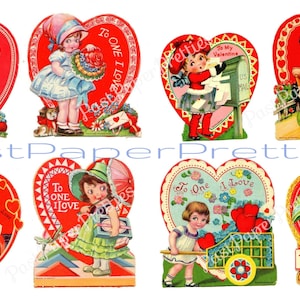 Vintage cartes de Saint-Valentin imprimables à l'ancienne petites dames Art déco filles feuilles de collage c. Téléchargement numérique instantané au format PDF des années 1920