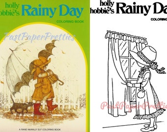 Libro para colorear vintage para imprimir Holly Hobbies Rainy Day 1976 PDF Descarga digital instantánea Linda niña de la pradera Imágenes prediseñadas 60 páginas