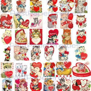 99 Vintage Kitty Cat Valentine Cards ALL CATS Adorable Images Printable PDF Instant Digital Download Kitsch Kawaii Kitten Clip Art