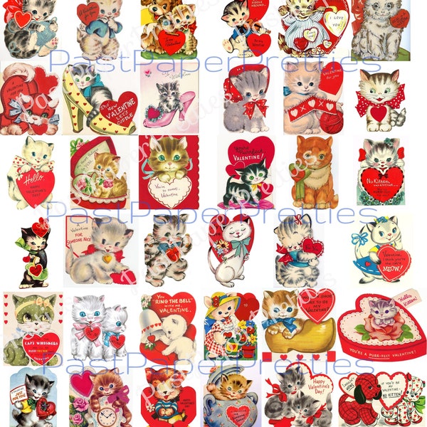 99 Vintage Kitty Cat Valentine Cards ALL CATS Adorable Images Printable PDF Instant Digital Download Kitsch Kawaii Kitten Clip Art