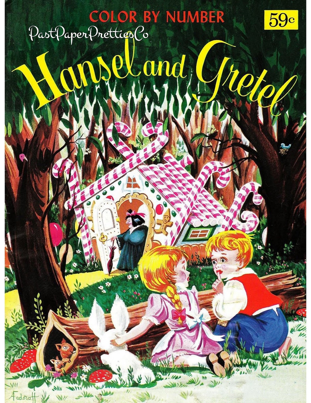 Vintage Printable Hansel and Gretel Story Coloring Book Paint by Number ...