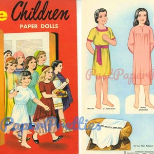 Vintage Papierpuppen Bibel Kinder c. 1960er Jahre druckbare PDF-Sofortiger digitaler Download berühmte Kinder aus der Bibel & religiöse Kleidung Clip Art