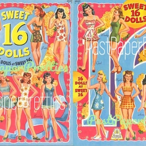 Vintage Paper Dolls Sweet 16 Dolls c. 1944 PDF para impressão Download digital instantâneo 16 lindas bonecas adolescentes na idade de Sweet 16 Clip Art