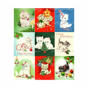 Vintage druckbare entzückende Weihnachten Kätzchen Collage Blätter Retro Grußkarten 54 Bilder PDF Sofortiger digitaler Download ALLE Katzen Clipart