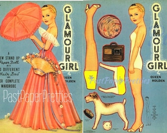 Muñecas de papel vintage Glamour Girl c. 1941 PDF imprimible Descarga digital instantánea Pretty Lady Moda de los años cuarenta Clip Art