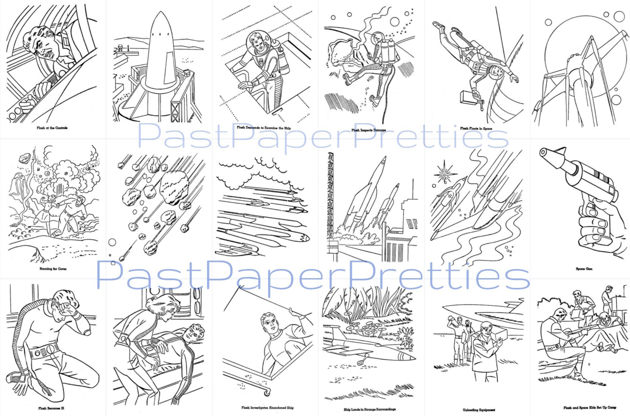 Vintage Printable Flash Gordon Coloring Book Pages C. 1958 Sci Etsy