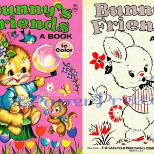 Vintage Printable Ostern Malbuch Seiten Hasen Freunde 1950's PDF Sofort Digital Download süsse Häschen Kinder Tiere 78 Seiten
