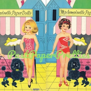 Bonecas de papel vintage Mademoiselle c. 1950 PDF para impressão Download digital instantâneo 4 lindas garotas francesas e roupas de boutique Clip Art