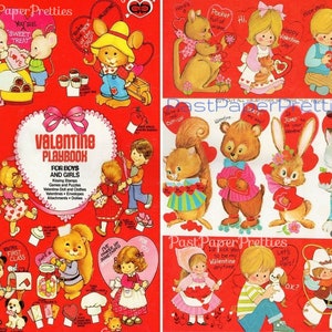 Livre de jeu imprimable vintage pour la Saint-Valentin, découpes cartes, enveloppes, joints, rétro des années 1980, PDF en téléchargement numérique, dessins kitsch mignons