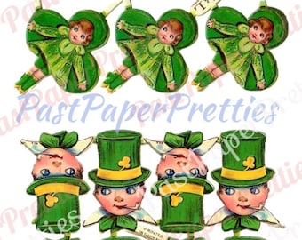 Vintage St Patricks Day Printable Paper Scraps Shamrock Girls Irish Boy Leprechaun Faces Collage Sheets PDF Instant Digital Download Germany