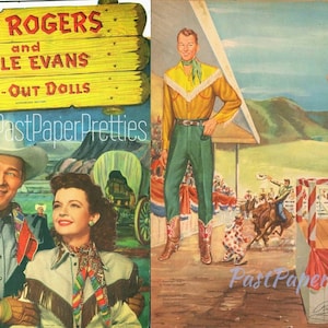 Bambole di carta vintage Roy Rogers e Dale Evans Star del cinema c. 1950 PDF stampabile Download digitale istantaneo Bambole e abiti western Clip art