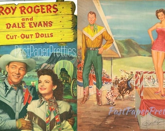 Vintage Paper Dolls Roy Rogers and Dale Evans Movie Stars c. 1950 Printable PDF Instant Digital Download Western Dolls and Outfits Clip Art