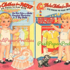 Vintage Paper Dolls Make Clothes for Patsy and Tommy c. 1941 Printable PDF Instant Digital Download Kitsch Cute Adorable Baby Toddler Dolls