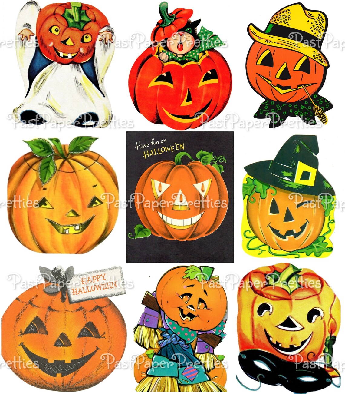 Vintage Printable Halloween Pumpkins Collage Sheets Stamps ATC - Etsy