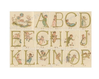 Vintage Antique Printable Victorian Children ABCs Alphabet Letters Flash Cards c. 1890 PDF Instant Digital Download
