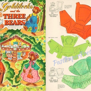 vintage Paper Dolls Boucle d'or et les trois ours v. Ensemble de jeu Paper Dolls de 1953, diorama de livre de contes imprimable en téléchargement numérique instantané au format PDF