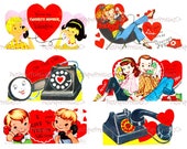 Vintage Telephone Valentines Day Cards All Retro Phone Themed Collage Sheets Printable PDF Instant Digital Download 52 Images Clipart