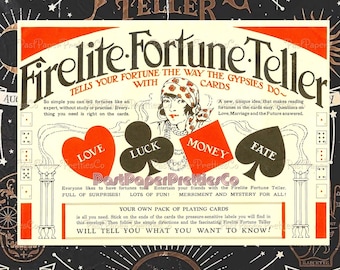 Vintage Printable Firelite Fortune Teller Kit Psychic Tarot Card Game PDF Instant Digital Download 1928 Repro
