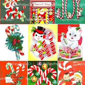 36 imágenes de frascos de bastones de caramelo navideños retro imprimibles vintage, 3 tamaños, descarga digital instantánea en PDF, TODOS los clipart de dulces navideños de MCM
