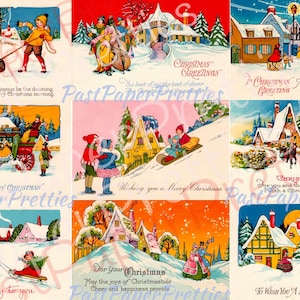 Vintage druckbare viktorianische Weihnachtskarte Art Deco Postkarte Bilder Set von 9 c. 1910er Jahre PDF Sofortiger Digitaler Download JPEGS 300 dpi