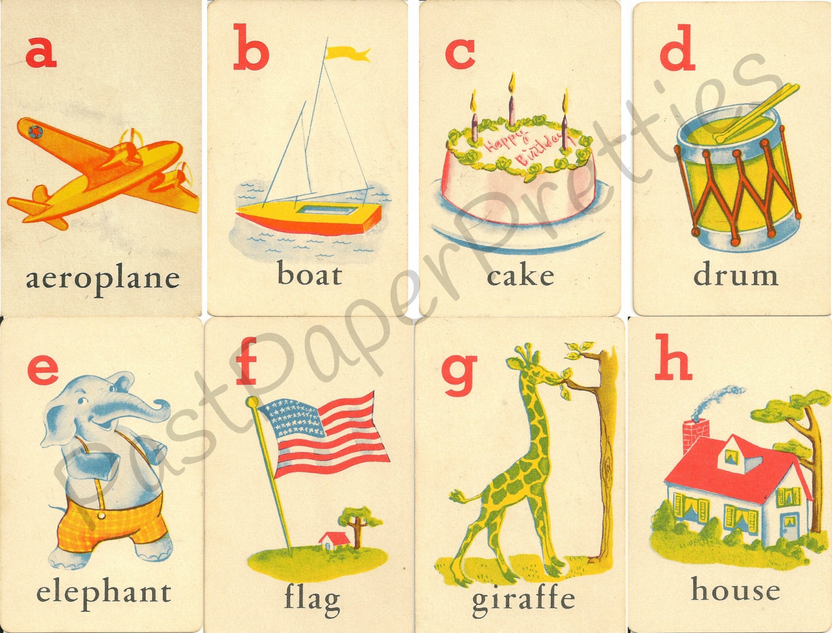 Vintage Printable ABC Flash Cards Illustrated 123 Alphabet Etsy