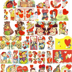 180 Vintage do druku POJEDYNCZYCH kartek walentynkowych, urocze retro dzieci, zwierzęta, obrazy z lat 60. i 70. XX wieku, natychmiastowe pobieranie cyfrowe, pieczęcie, koperty, 300 dpi zdjęcie 3