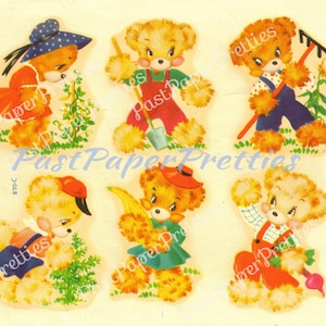 Vintage Retro Nursery Cute Country Bears Printable Decals Imagens Colagem Folha Instantânea Download Digital 6 Cute Kitsch Teddy Bears 1960s