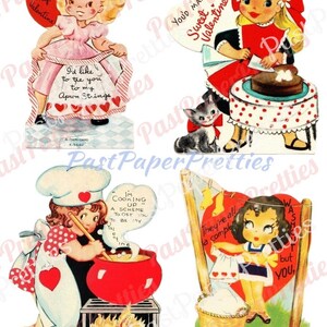 Vintage Retro Little Homemaker Themed Valentine Cards Cooking Cleaning Washing Collage Sheets Printable PDF Instant Digital Download image 3