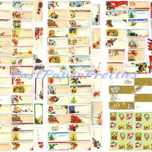 Vintage Christmas STICKERS, Set of 8 Old Fashioned Postcard Illustrations,  4 X 2.5 Each, DIY Cuttable Craft Sheet, 903 
