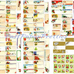 104 étiquettes-cadeaux de Noël imprimables vintage, motifs kitsch du milieu du siècle PDF en téléchargement numérique, Images de vacances rétro mignonnes 300 dpi