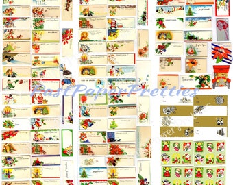 104 Vintage Printable Christmas Gift Tags Mid Century Kitsch Designs PDF Instant Digital Download Cute Retro Holiday Images 300 dpi