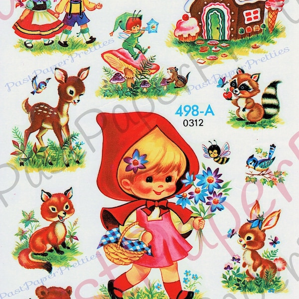 Vintage Retro Baby Nursery Storybook Fairy Tale Forest Animals Printable Decals Collage Sheet Instant Digital Download Journal Images 1980s