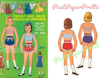 Vintage Paper Dolls Front and Back Dolls and Dresses c. 1964 Printable PDF Instant Digital Download 2 Cute Little Girls Jan & Fran Clip Art