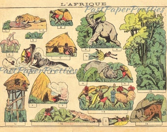 Vintage afrikanische Tier Savannah Landschaft Szenen Druckbare Papiermodell Ausschnitte PDF Sofortiger Digitaler Download Miniatur Diorama Papercrafts