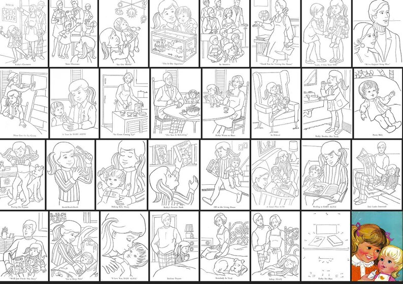 Vintage Printable Coloring Book Baby Alive Doll c. 1976 PDF Instant Digital Download Cute Childhood Toy Doll 102 Pages image 5