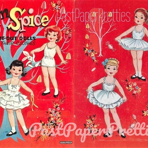 Bonecas de papel vintage Sugar n Spice c. 1959 PDF para impressão Download digital instantâneo 6 belas meninas de anáguas Clip Art