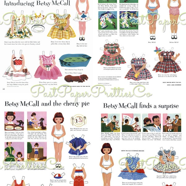 16 Sets Vintage Paper Dolls Betsy McCall Collage Sheets c. 1950s - 1960s PDF Printable Digital Instant Digital Download