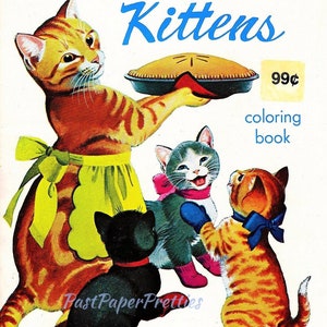 Vintage Printable Coloring Book The Three Little Kittens 1950s PDF Instant Digital Download Cute Kitty Cat Clip Art 35 Pages