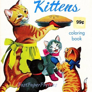 Livre de coloriage imprimable vintage Les trois petits chatons des années 1950 PDF Téléchargement numérique instantané Clip Art Kitty Cat 35 Pages