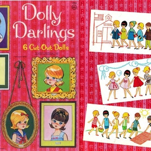 Vintage pappersdockor Dolly Darlings ca 1966 Utskrivbar PDF Direkt Digital Nedladdning 6 söta barn skolvänner dockor Clip Art