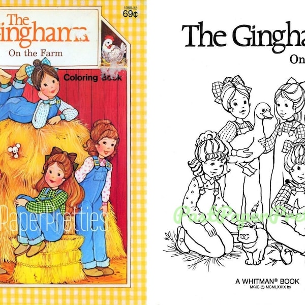 Vintage Printable The Ginghams On the Farm Coloring Book c. 1979 PDF Instant Digital Download Cute Prairie Girl Sisters Clip Art 60 Pages