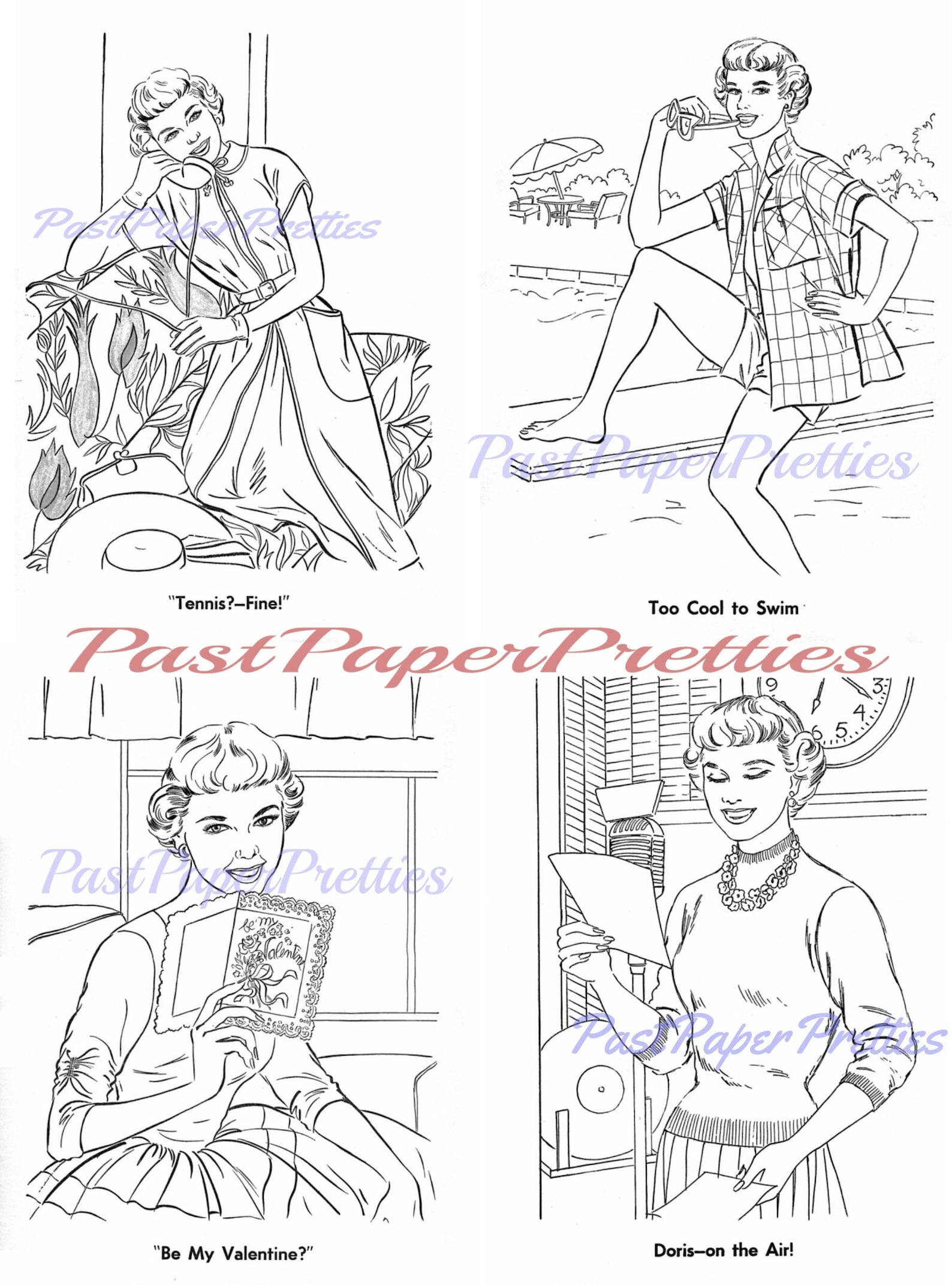 Vintage Printable Doris Day Coloring Book Pages Movie Star 1952 PDF