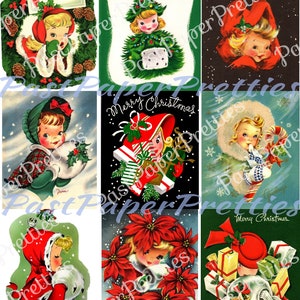 Vintage druckbare hübsche Porträts Weihnachten Mädchen Collage Sheet & Karte Bilder PDF Sofortiger digitaler Download ALLE niedlichen Urlaub Damen ClipArt