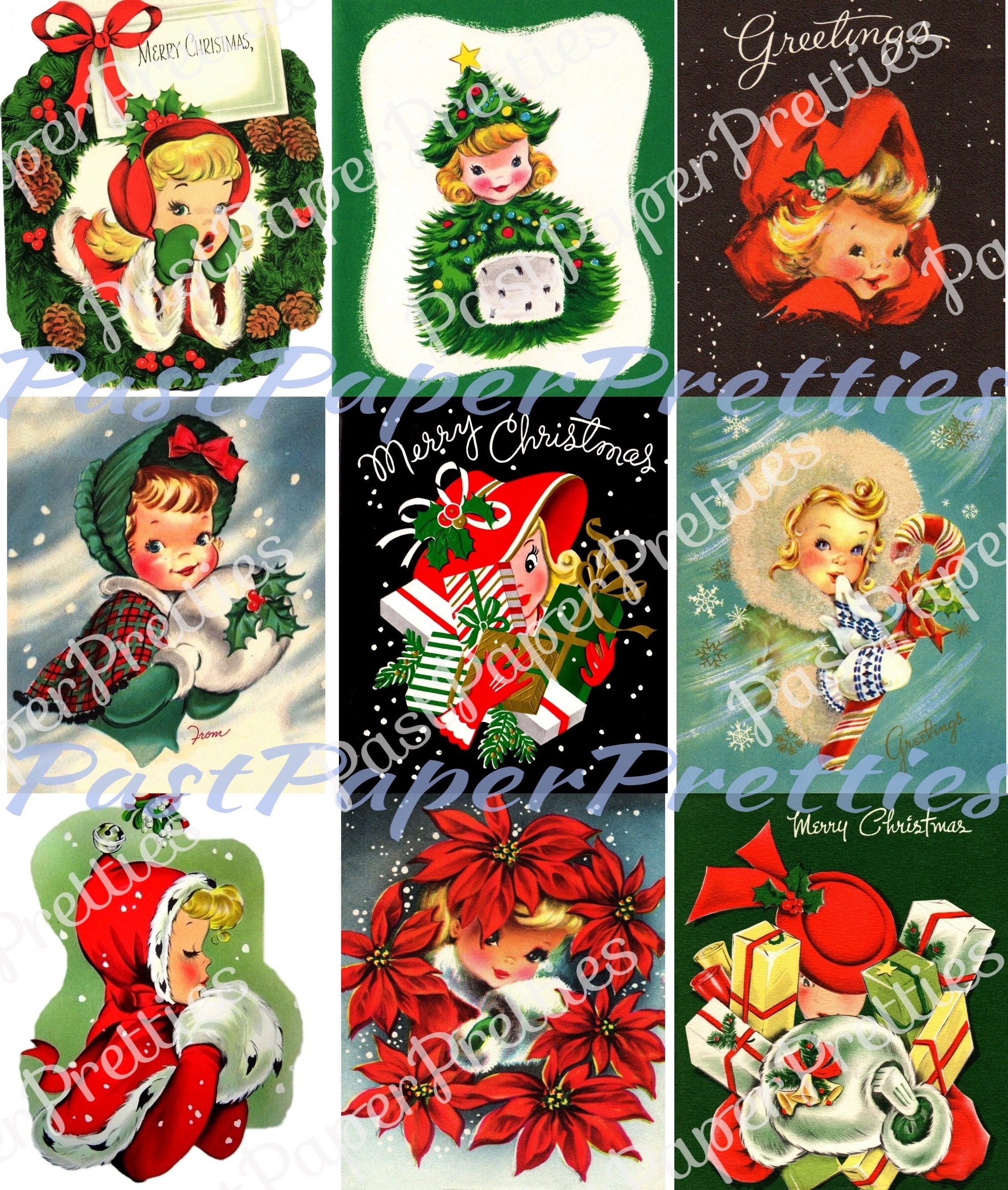 Set of 9 Vintage Retro 1950's Christmas Deer STICKERS - Just Cut & Use!