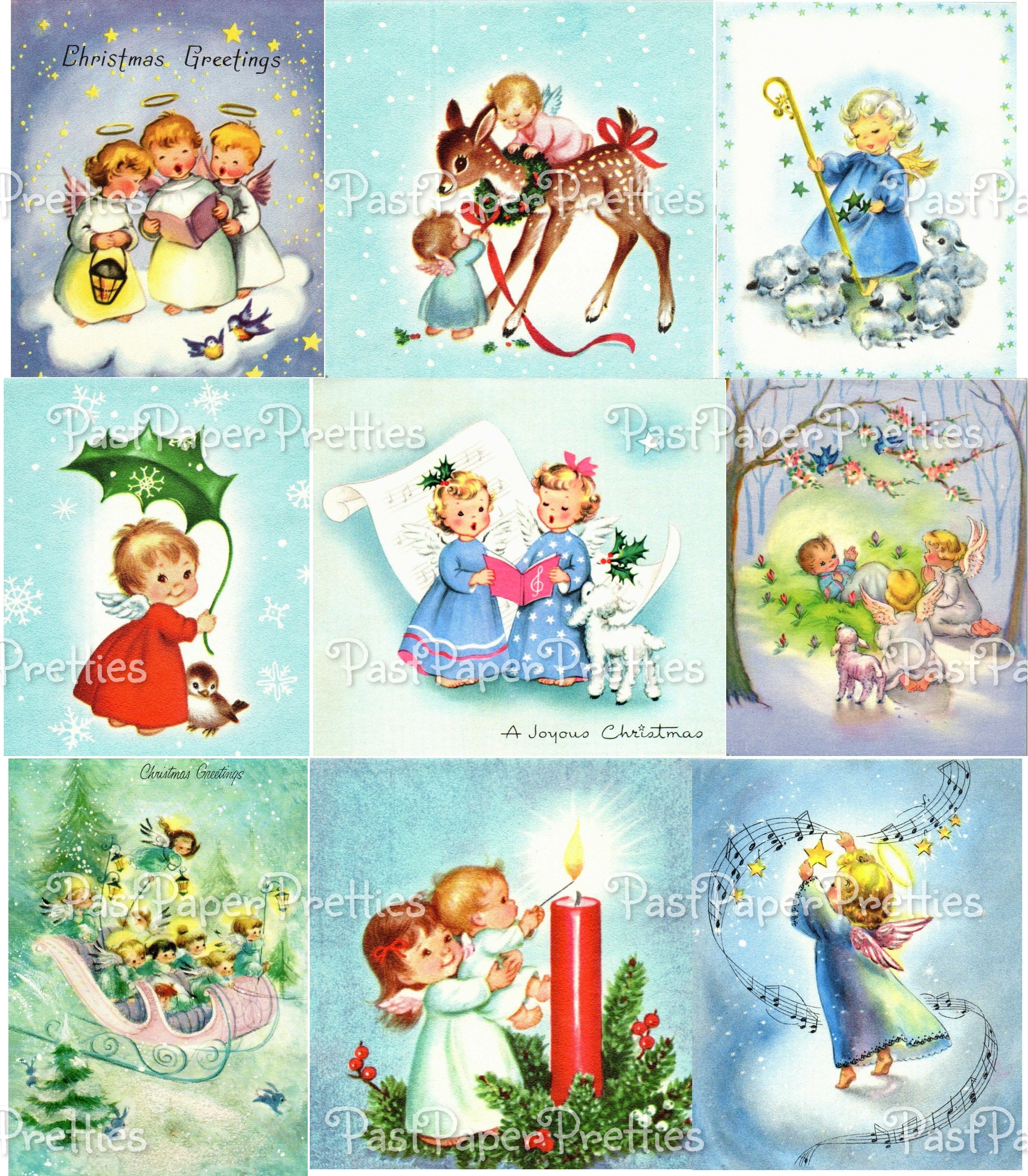 Vintage Printable Christmas Angels Collage Sheets Cute Pink - Etsy