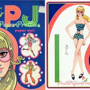 Bonecas de papel vintage New n Groovy P.J. Boneca de moda retrô para impressão PDF Download digital instantâneo Boneca de brinquedo infantil Cute Mod Clip Art Z1