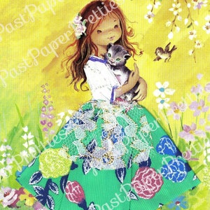 Vintage Printable Pretty Big Eyed Spanish Dancer Girls 1970s Postcard Images PDF Instant Digital Download Kitsch Fabric Dresses 300 dpi image 2
